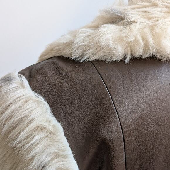 Vintage Cheetah Faux Fur Afghan Coat Leather Penny Lane Shaggy Trench Jacket - Picture 12 of 14